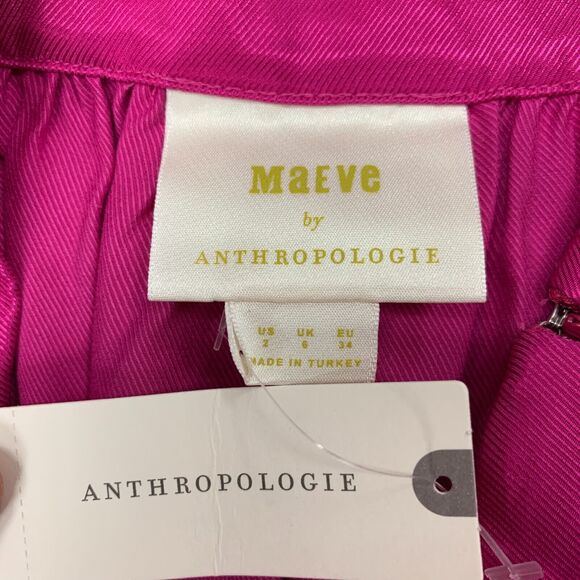 Maeve Tulip Satin Skirt Women 2 Anthropologie Pink Rose Front Split Button Front - Picture 4 of 16